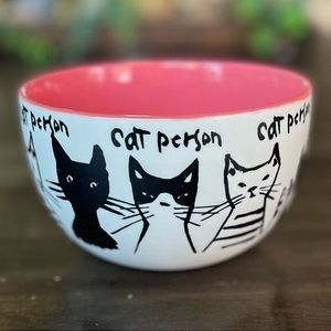 Anthropologie Cat Person Bowl White Black Coral Ceramic Kitty My Kind of Person